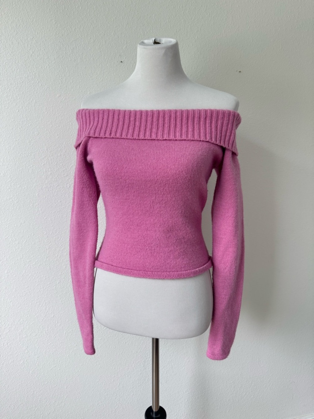 Women's Finesse Off-Shoulder Pink Knit Sweater